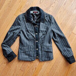 2 in 1 Geisha Jeans Denim Pinstripe Blazer Jean Jacket Layer